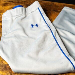 Under Armour Boy's Baseball Pants Gray with Royal Blue Piping